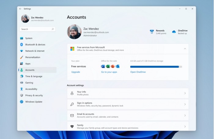 Windows 11正在将微软账户整合到系统设置界面中