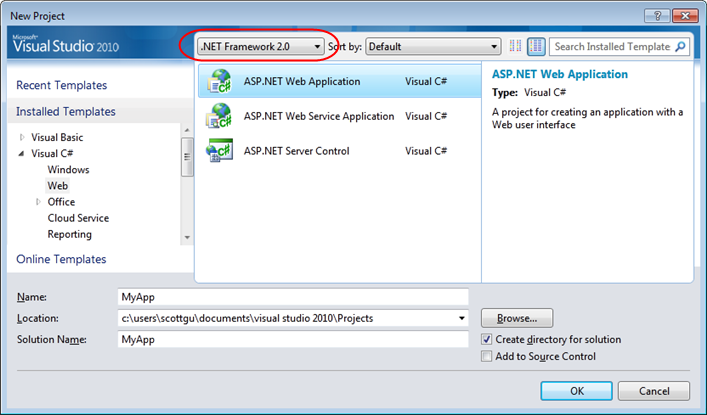 创建一个新的ASP.NET 2.0 web应用项目