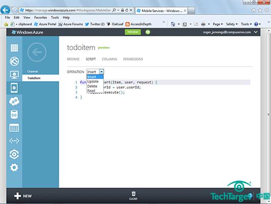 图三、服务器端脚本编辑器简化到增加单行代码通过userId值进行授权操作TodoItem表。