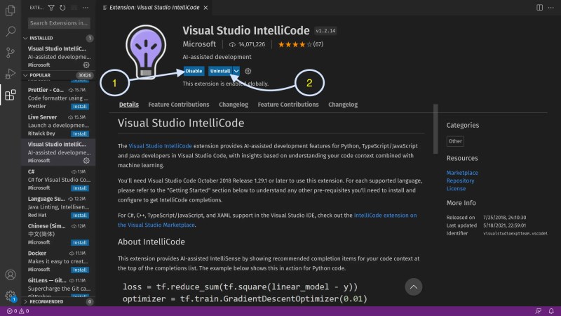在 Visual Studio Code 中管理已安装的扩展