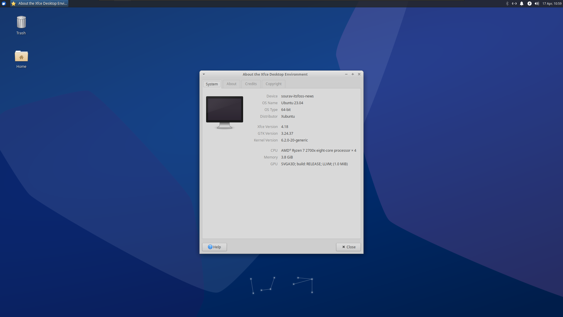 Xubuntu 23.04 上关于 xfce 应用程序的截图