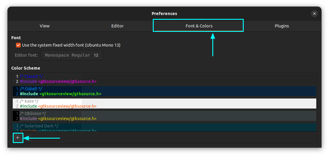 Click on the "+" sign on Fonts & Colors page for adding individual XML files