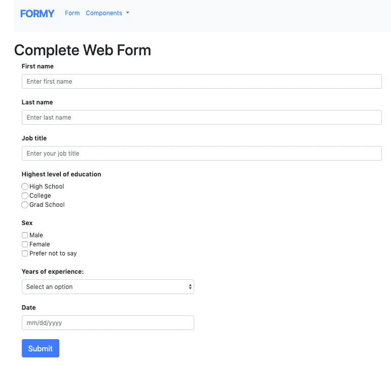 自动化 formy-project.herokuapp.com/form上的Web表单